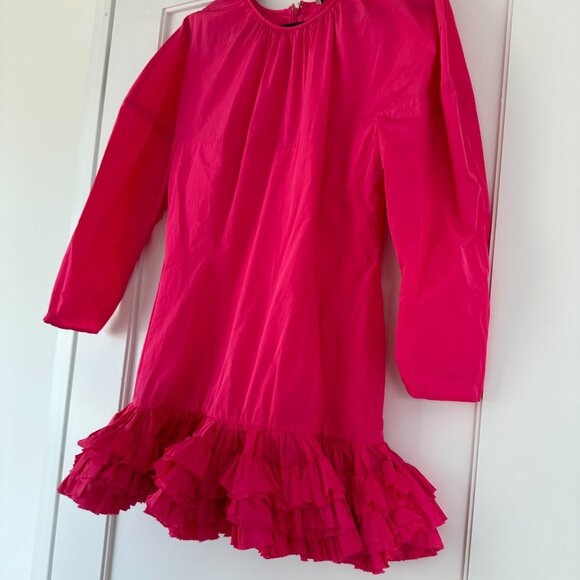 NWT Molly Goddard Caerys Taffeta Mini Dress in Bubblegum Sz 44 Ruffle Drop Hem - Picture 6 of 9